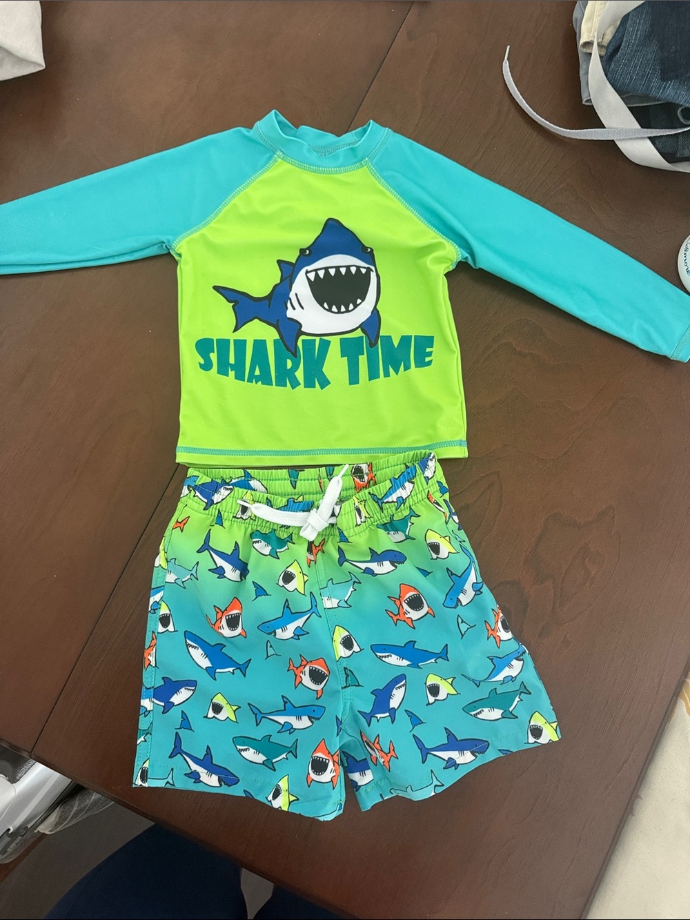 Shark Time Kids Rash Guard Set - Lime & Aqua